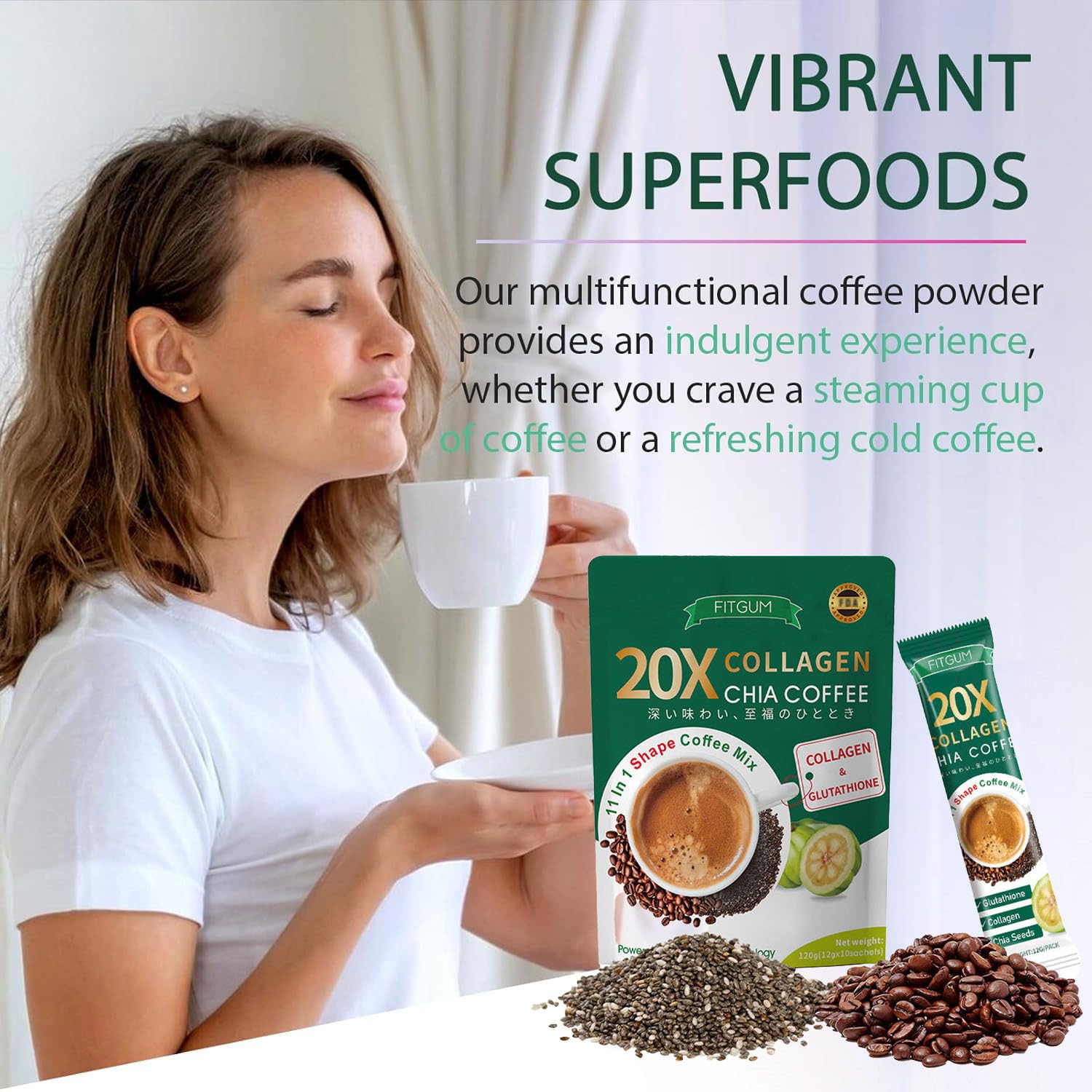 Amazon.com : FITGUM 20X Collagen Chia Coffee – 11-in-1 Beauty